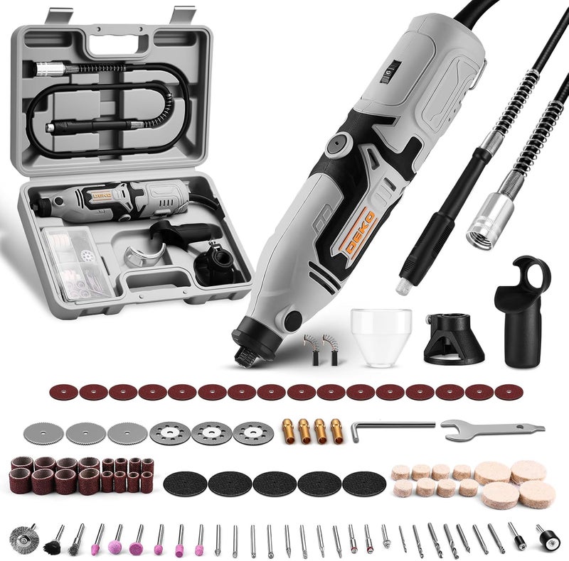 DEKOPRO Rotary Tool Kit: 170W Power Hand Rotary Tools with 6 Variable Speed, 127pcs Accessories, 8000~35000RPM Electric Grinder Drill Machine Set with Flex Shaft for Carving, Cutting, Sanding Gray - Image 1